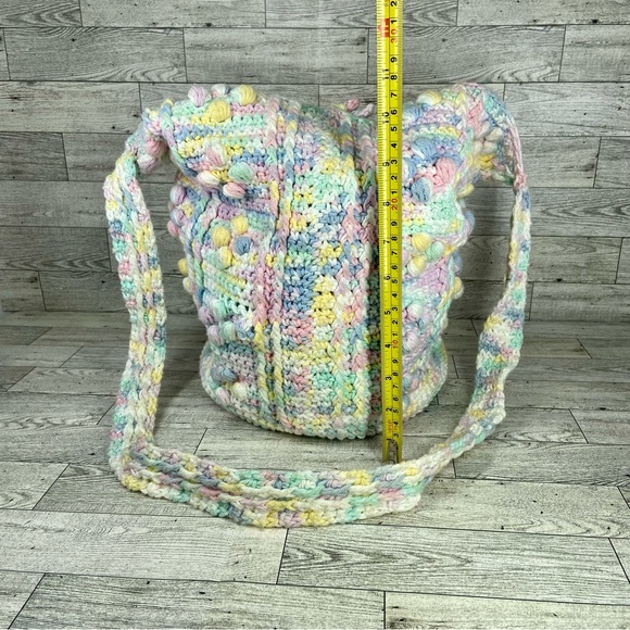 Crocheted ￼Shoulder Purse Tote Handbag White Tiedye Colorful - Picture 3 of 7